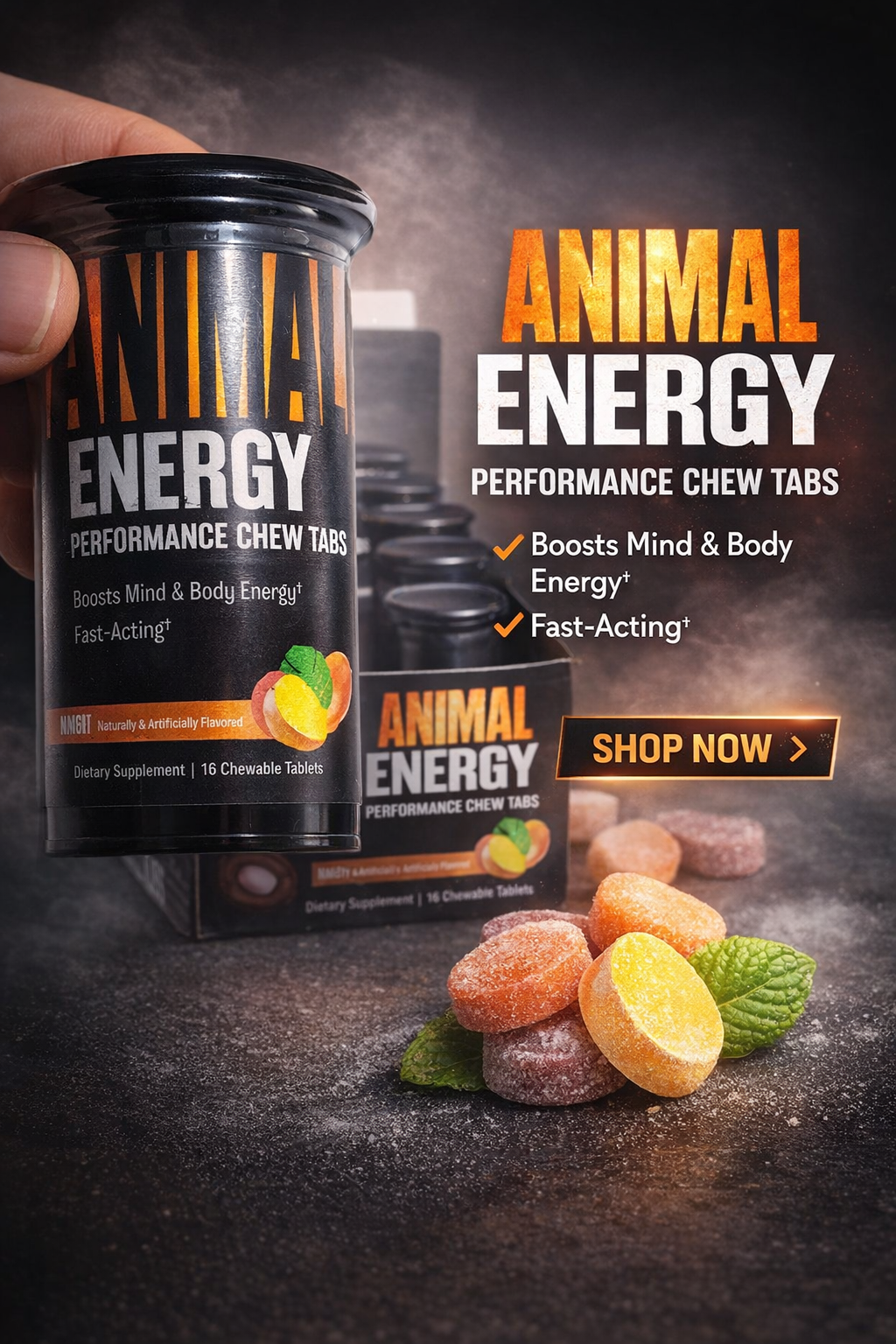 UNIVERSAL NUTRITION ANIMAL Energy Preworkout Boosts MIND 16 Chews x 9 bottle