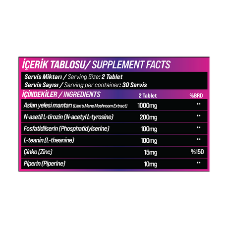 GRIMSUPPS LION'S MANE NEURO SUPPORT L-THEANINE & PIPERINE 60 TABLETS